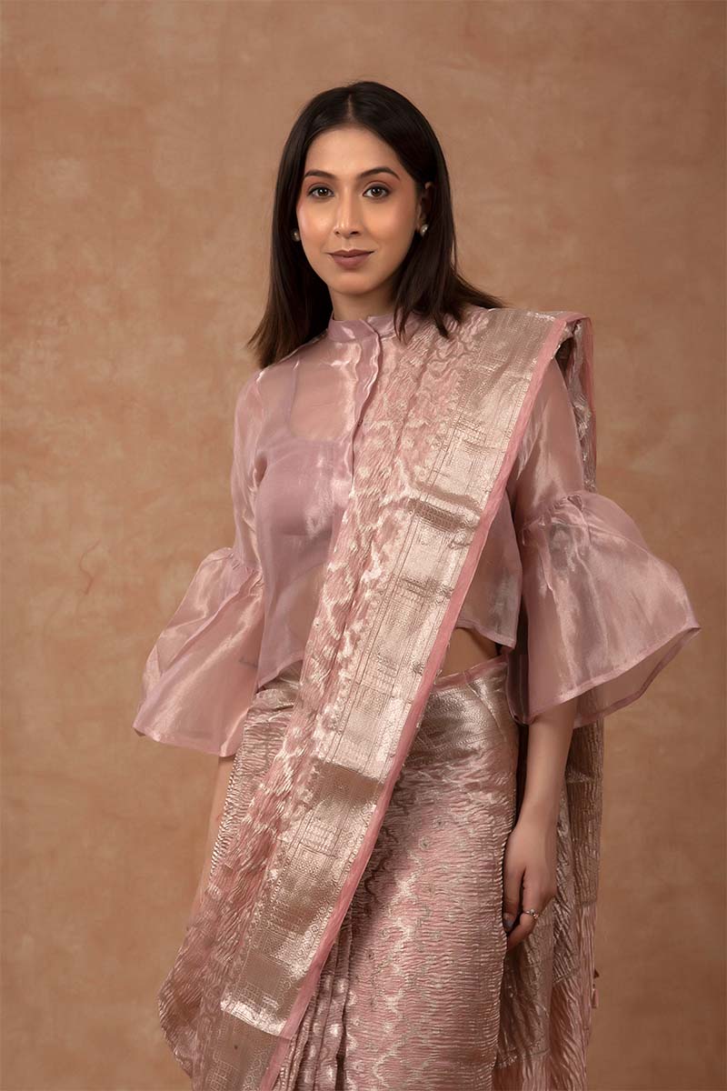 Mauve Crushed Tissue Silk Saree