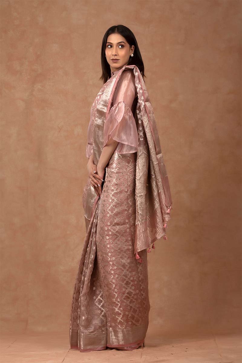 Mauve Crushed Tissue Silk Saree