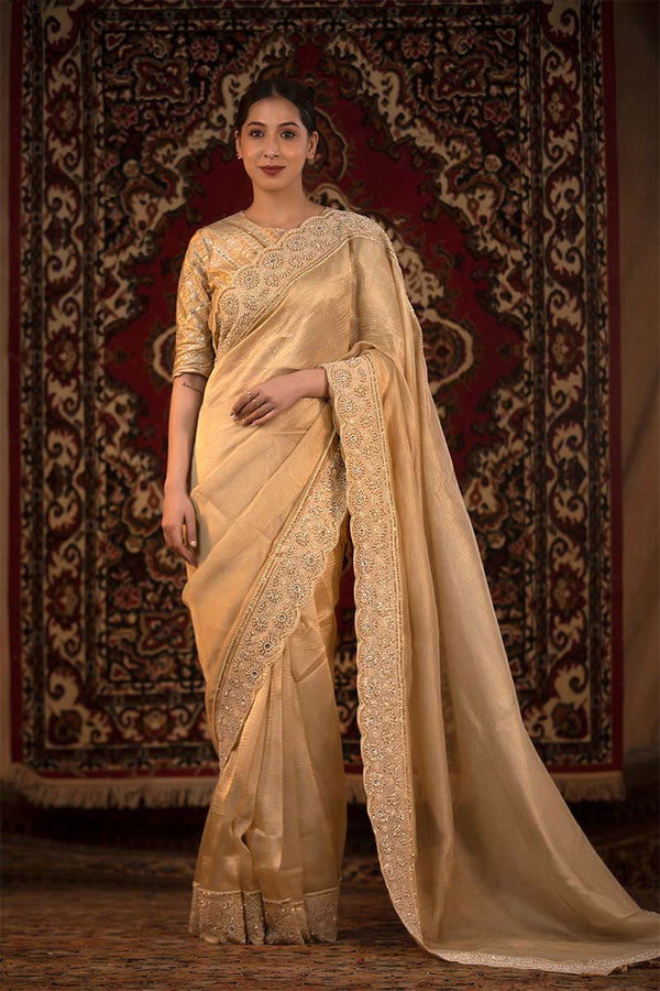 Off White saree, Tissue silk saree, Bollywood sari, wedding saree, party wear saree