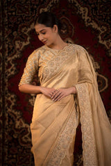 Gold Embellished Crushed Tissue Silk Saree