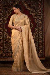 Gold Embellished Crushed Tissue Silk Saree