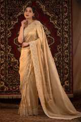 Gold Embellished Crushed Tissue Silk Saree