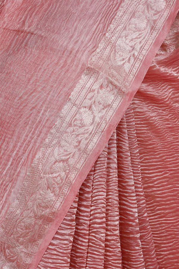 Light Pink Woven Pure Crushed Tissue Silk Saree