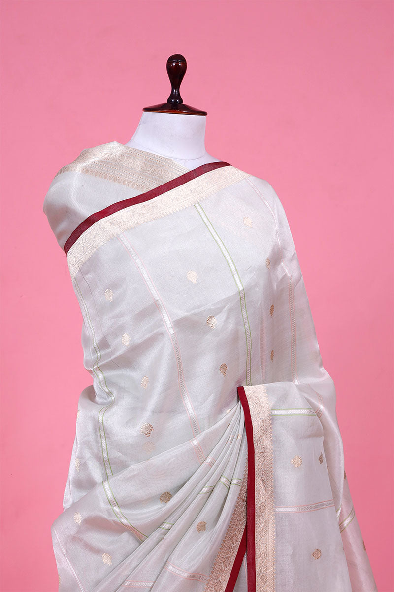 Light Green Tissue Saree with Kadhwa Silver Zari work