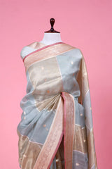 Grey Rangkat Tissue Saree with Floral Border