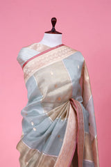 Grey Rangkat Tissue Saree with Floral Border