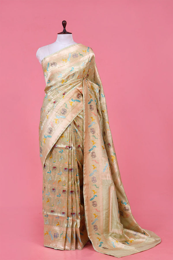 Tissue Silk Saree, Banarasi Tissue Silk saree, silk saree, pista green Tissue saree, saree for diwali, saree for dussehra