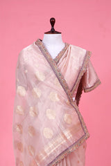 Baby Pink Handloom Banarasi Tissue Silk Saree with Scalloped Lace Border