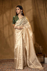 Banarasi tissue Silk Saree, tissue saree, silk saree, beige saree, embellished saree