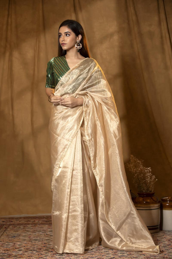 Beige saree, Tissue silk saree, Bollywood sari, wedding saree, party wear saree