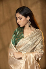 Beige Pure Tissue Saree with Pearl Embellished Border