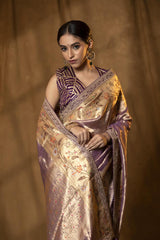 Lilac Pure Tissue Saree with Hand Embroidery Work