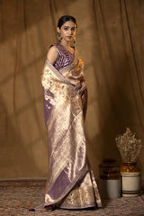 Lilac Pure Tissue Saree with Hand Embroidery Work