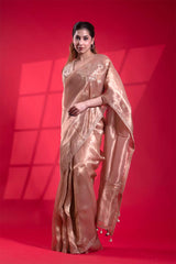 Shimmery Peach Banarasi Tissue Saree with Pichwai Handwork