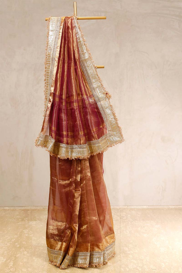  Brown saree, Tissue silk saree, Bollywood sari, wedding saree, party wear saree