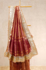 Antique Brown Embellished Party Wear Tissue Silk Saree