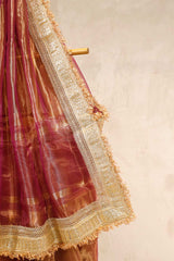 Antique Brown Embellished Party Wear Tissue Silk Saree