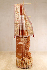 Rust Pure Tissue Saree with Hand Embroidery Work