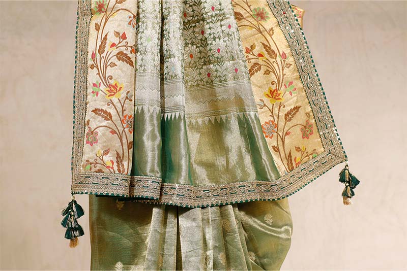 Mint Green Tissue Saree with Hand Embroidery Work