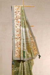 Mint Green Tissue Saree with Hand Embroidery Work