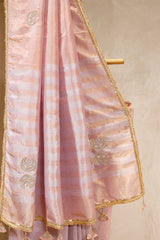 Mauve Tissue Silk Saree with Hand Embellished Chand Motifs