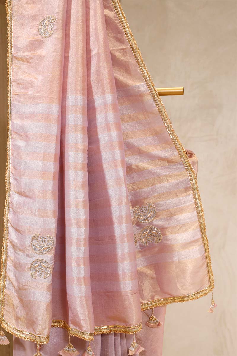 Mauve Tissue Silk Saree with Hand Embellished Chand Motifs