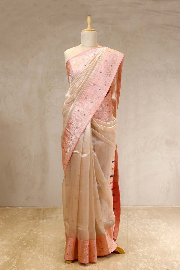 Off White saree, Tissue silk saree, Bollywood sari, wedding saree, party wear saree