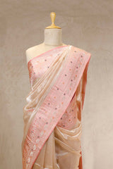 Off White Banarasi Tissue Silk Saree with Floral Border