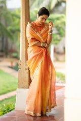 Zircon Orange Tissue Silk Saree with Zardozi Work - Pavitra Sagar