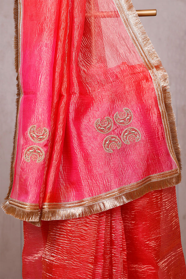 Sapphire Pink Tissue Silk Saree with Zardozi Work