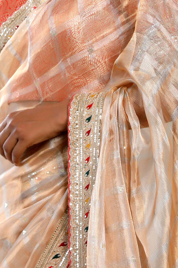 Golden Tissue Silk Saree with Sequin Work