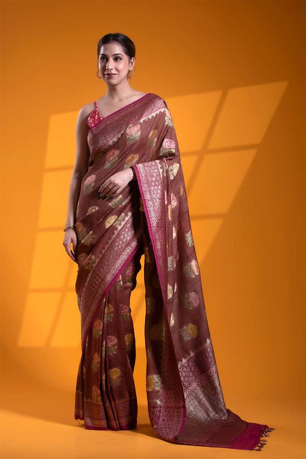 brown saree, Tussar silk saree, khaddi saree, Banarasi saree, party wear saree