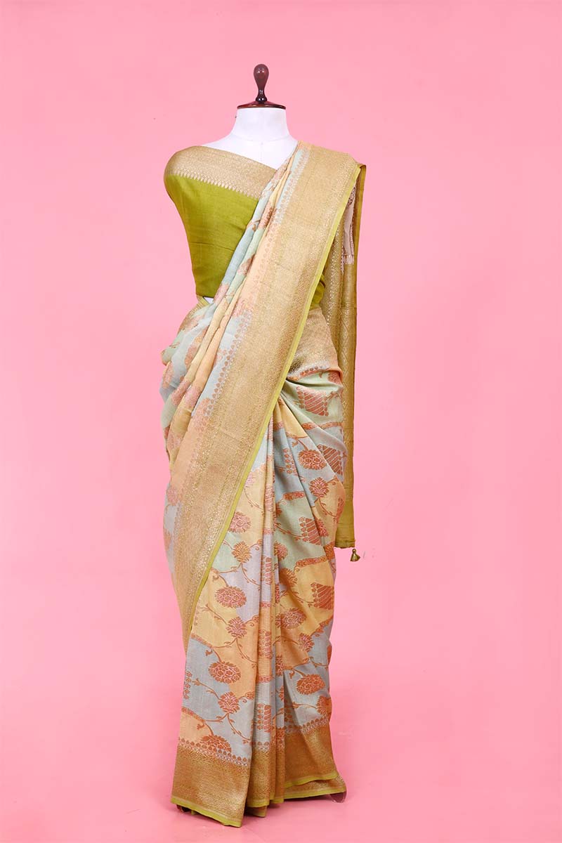 Banarasi Silk Saree, Banarasi saree, silk saree, sage green saree, wedding saree, party wear saree​