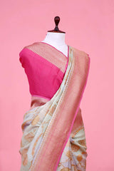 Pink Rangkat Tussar Khaddi Banarasi Saree with Gold Zari Floral Work