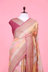 Raspberry Pink Rangkat Tussar Khaddi Banarasi Saree with Gold Zari Floral Work