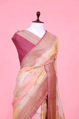 Raspberry Pink Rangkat Tussar Khaddi Banarasi Saree with Gold Zari Floral Work