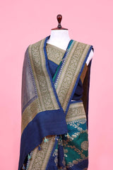 Navy Blue Banarasi Tussar Khaddi Rangkat Saree