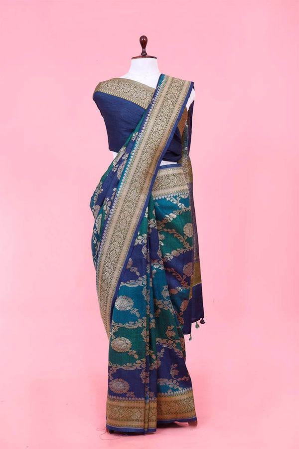 peacock blue saree, Tussar silk saree, khaddi saree, Banarasi saree, party wear saree