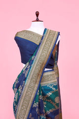 Navy Blue Banarasi Tussar Khaddi Rangkat Saree