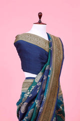 Navy Blue Banarasi Tussar Khaddi Rangkat Saree