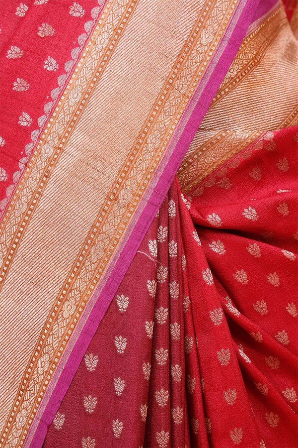 Rust Red Banarasi Tussar Khaddi Saree with Gold Zari Motifs