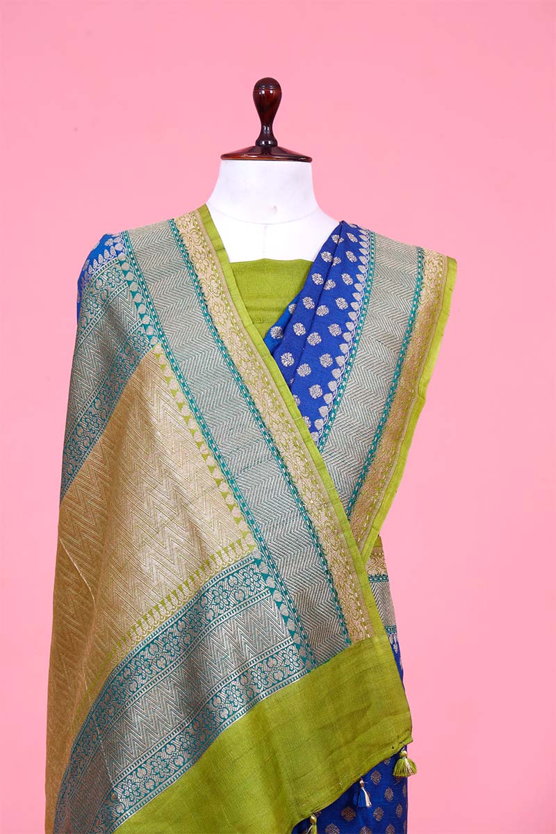 Royal Blue Banarasi Silk Tussar Khaddi Saree with Gold Zari Motifs