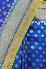 Royal Blue Banarasi Silk Tussar Khaddi Saree with Gold Zari Motifs