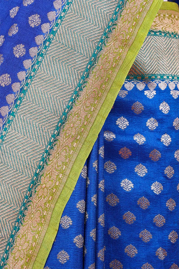 Royal Blue Banarasi Silk Tussar Khaddi Saree with Gold Zari Motifs