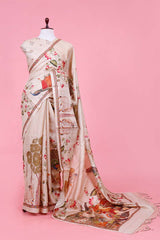 Beige saree, Tussar saree, silk saree, handloom saree, party wear saree, indian saree