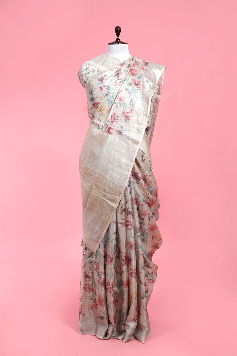 Buy Grey Tussar Silk Sarees Online