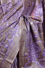 Grey & Purple Tussar Silk Saree