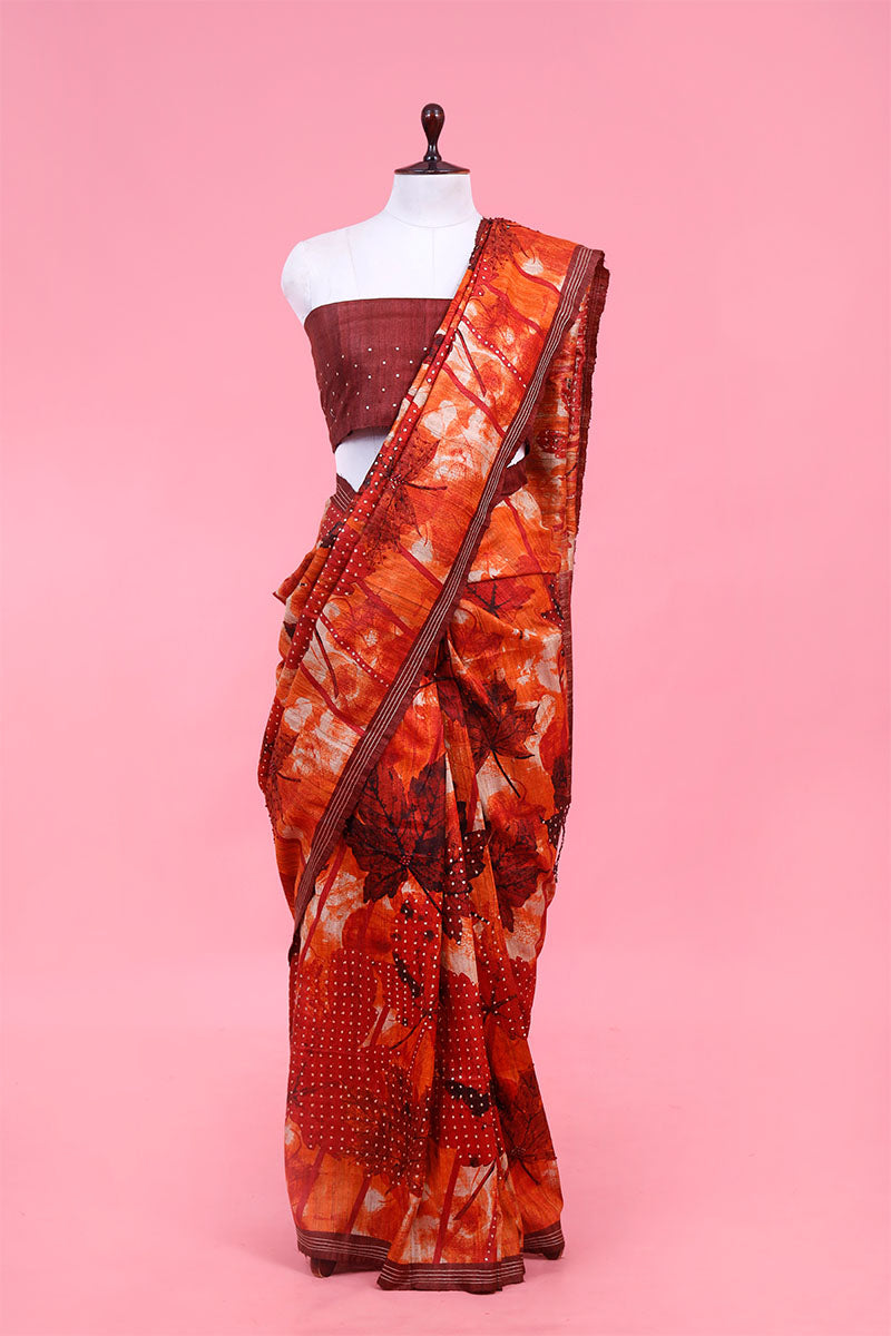 Buy Amber Tussar Silk Sarees Online