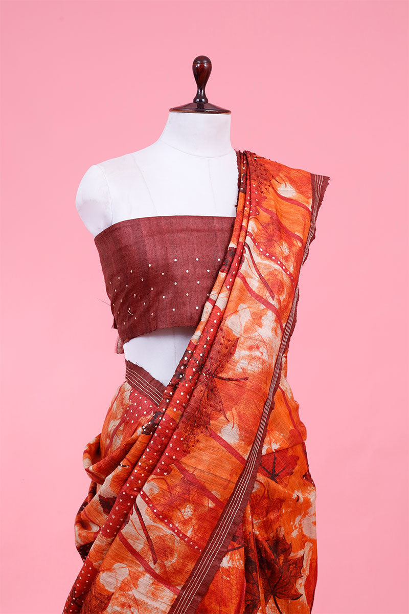 Amber Embellished Tussar Silk Saree