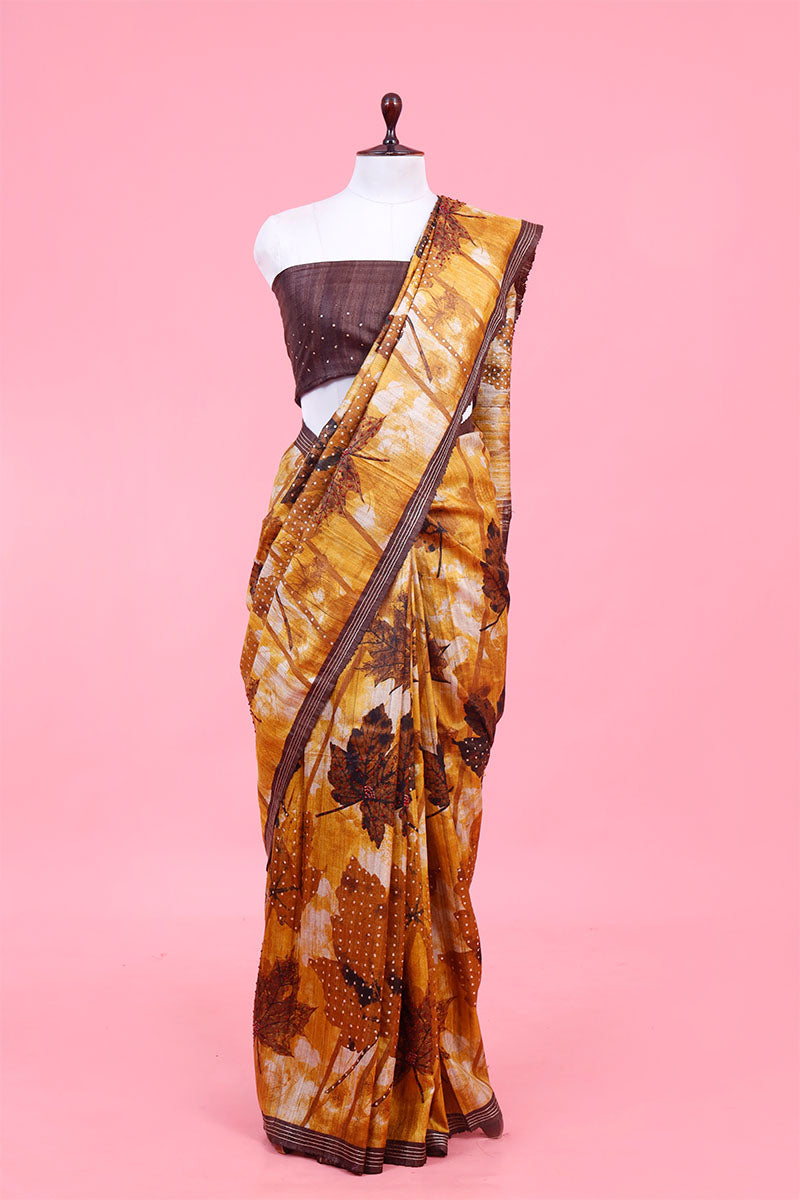 Buy Yellow Tussar Silk Saree Online